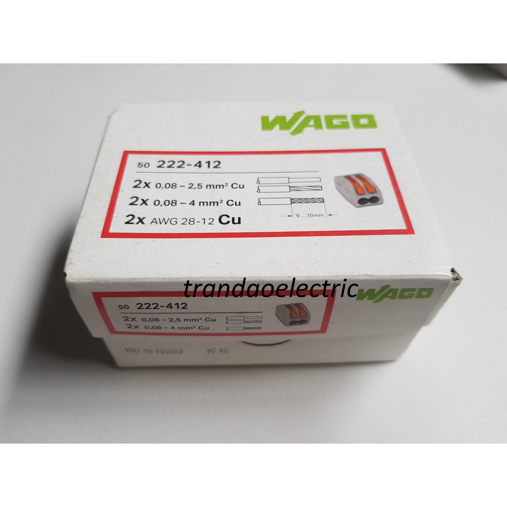 Đầu nối dây điện 2 dây 4.0mm2 32A WAGO CLASSIC 222-412