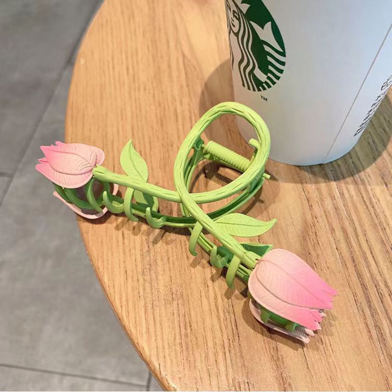 Kẹp Tóc Kim Loại Hình Hoa Tulip Hồng Dễ Thương Thời Trang Nhật Hàn