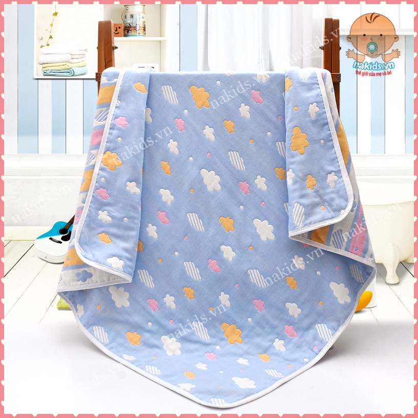 Chăn Cho Bé, Chăn Muslin 100% Cotton 6 Lớp Họa Tiết 2 Mặt Dày Dặn Và Mềm Mại Hàng Cao Cấp Loại 1