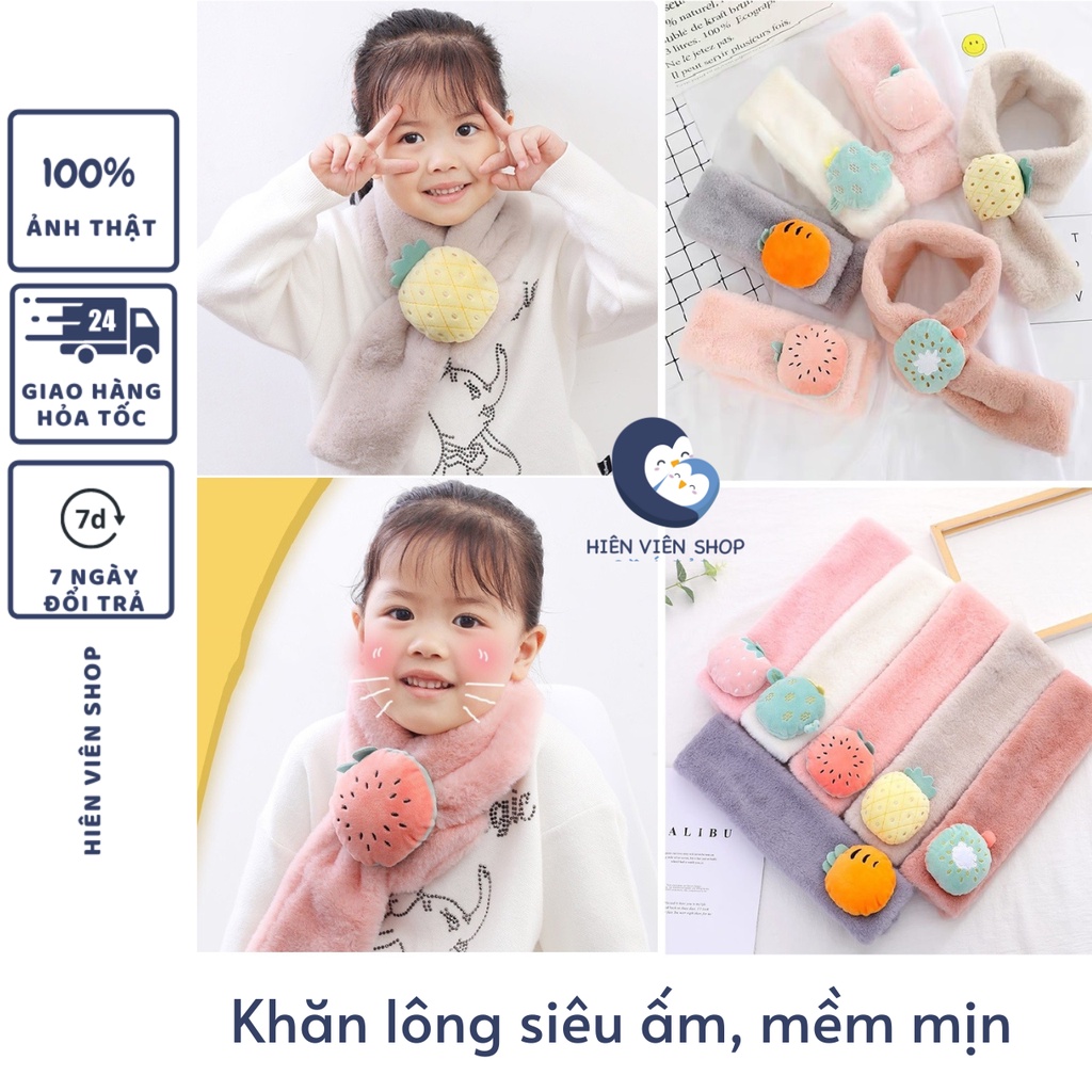 Khăn quàng cổ chất liệu giả lông thỏ không rụng lông, mềm mịn ấm áp cho bé trai bé gái họa tiết hoa quả Hiên Viên HVKL02