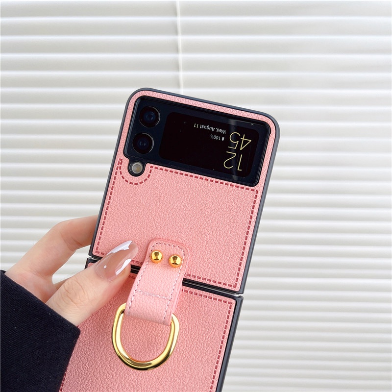 Bao Da Điện Thoại PU Dạng Gập Tích Hợp Vòng Đỡ Sang Trọng Dành Cho Samsung Galaxy Z Flip 4 3 2 1 Z Flip3 Flip4 5G