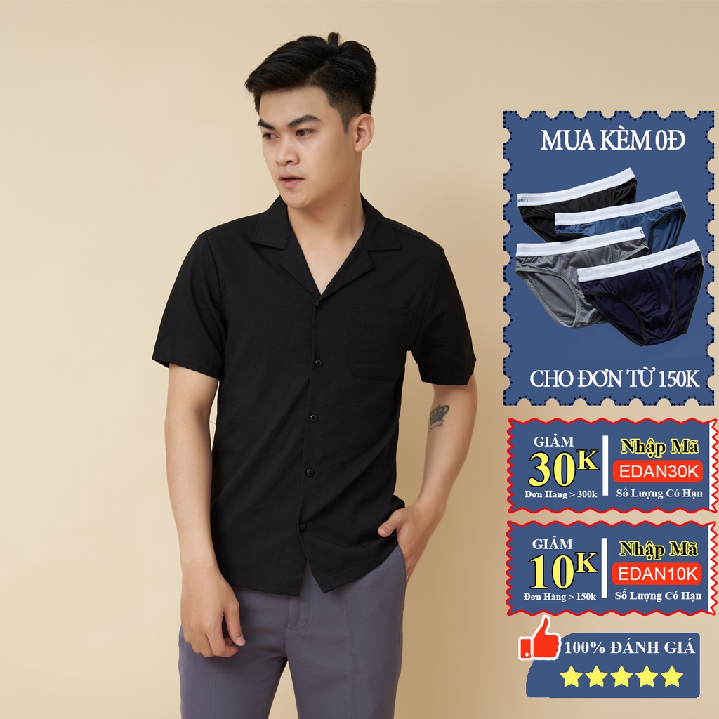 Sơ mi nam Edana Menswear vải đũi cổ vest cao cấp ngắn tay form rộng nhiều màu dành cân nặng 45 - 86kg