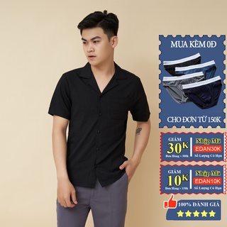 Sơ mi nam Edana Menswear vải đũi cổ vest cao cấp ngắn tay form rộng nhiều màu dành cân nặng 45 - 86kg