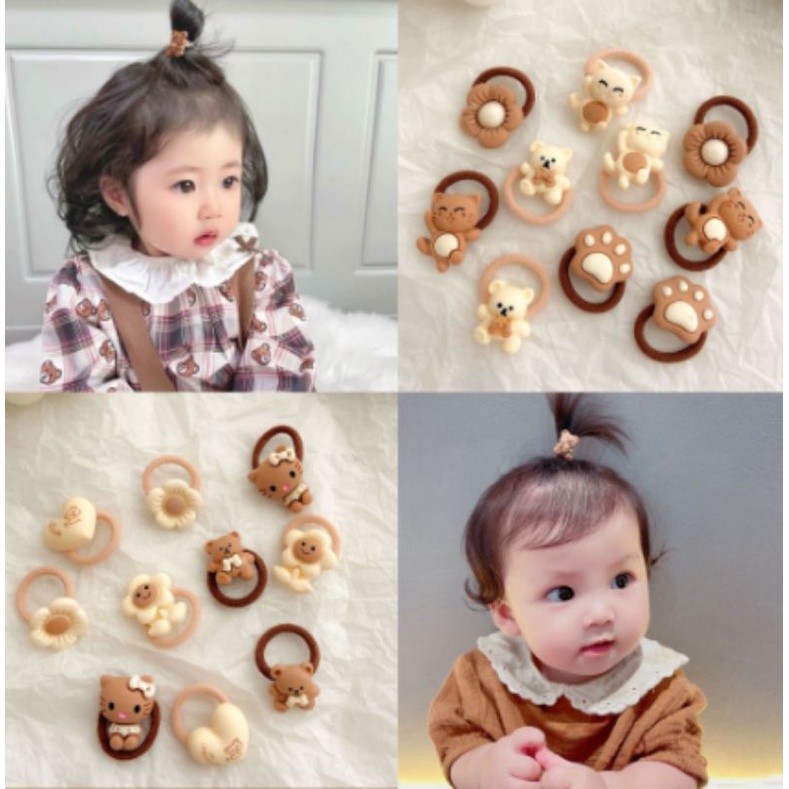 Sét 10 thun hình gấu cột tóc cho bé,,,,