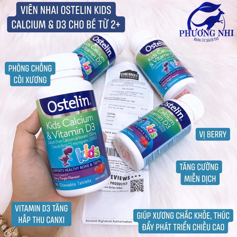 Bill mua tại Úc chuẩn AIR  - viên nhai bổ sung canxi và D3 cho trẻ trên 2 tuổi Ostelin Vitamin D & Calcium Kids