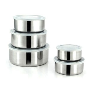 Bộ 5 hộp đựng thức ăn Inox có nắp đậy.