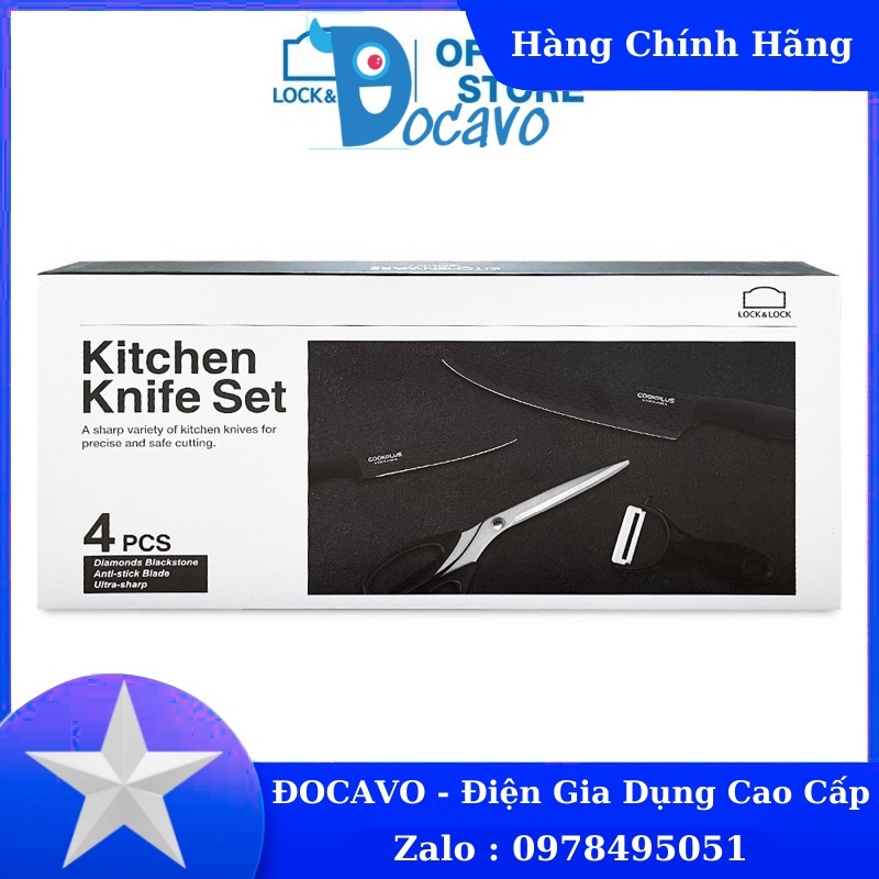 Bộ dao nhà bếp 4 món Lock&amp;Lock kitchen knife set - màu đen CKK103S4BLK