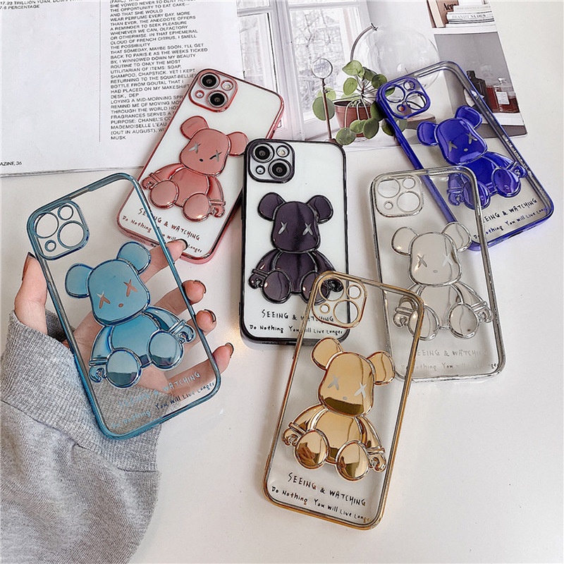 Ốp điện thoại TPU mạ điện hình gấu thích hợp cho Iphone 13 12 11 Pro Max 7 8 Plus X Xr Xs Max