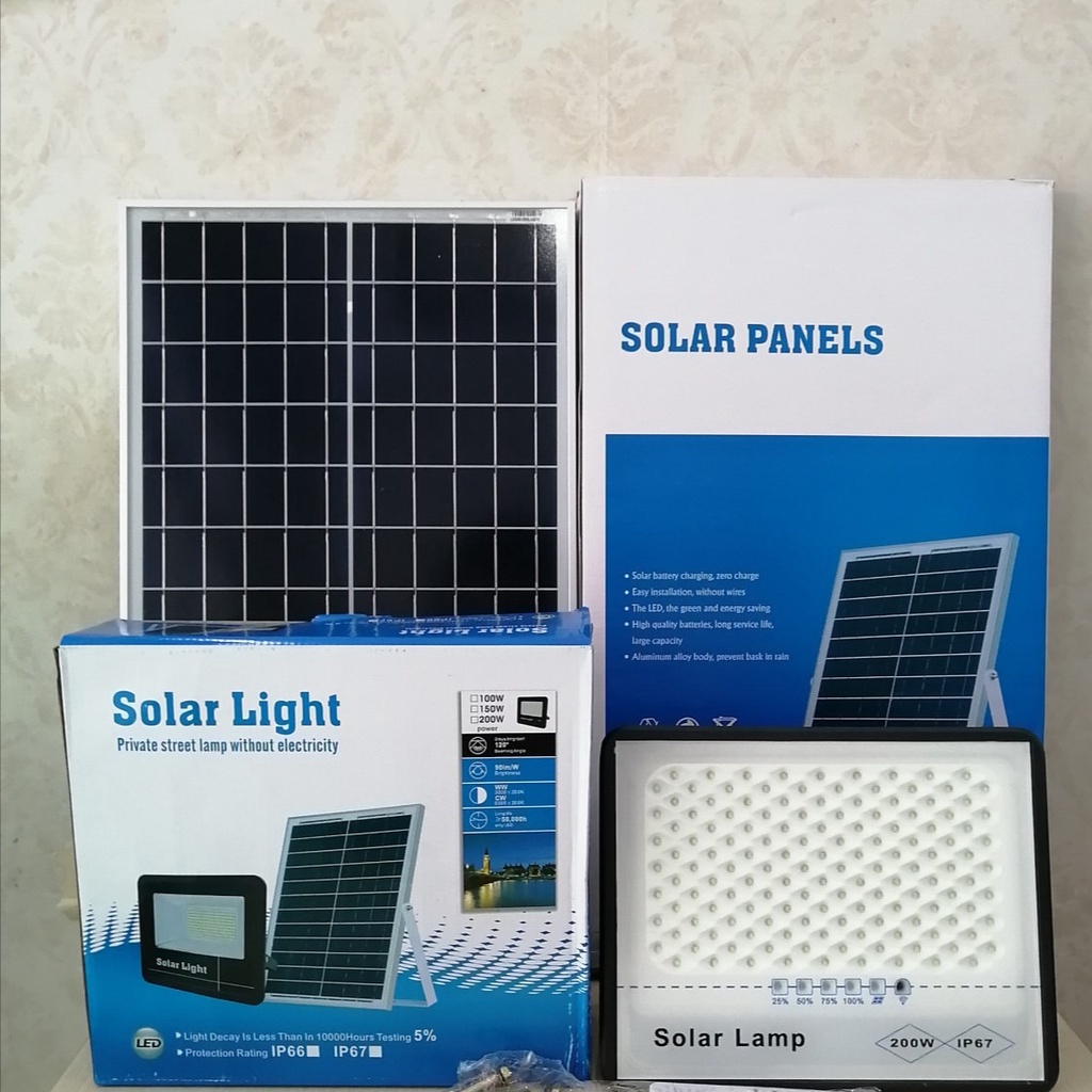 Đèn năng lượng mặt trời, chống lóa Solar Lamp, khung nhôm 300W, 200W, 100W- Chính hãng, bảo hành đèn 3 năm, Pin 8 năm