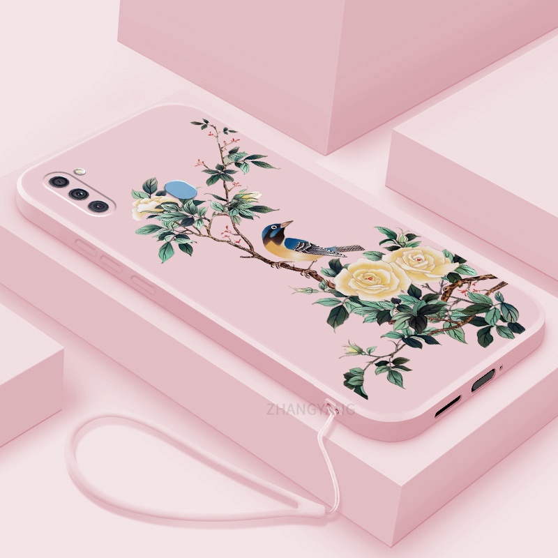 Ốp Điện Thoại TPU Mềm Họa Tiết Hoa Và Chim Có Dây Đeo Cho Samsung a11