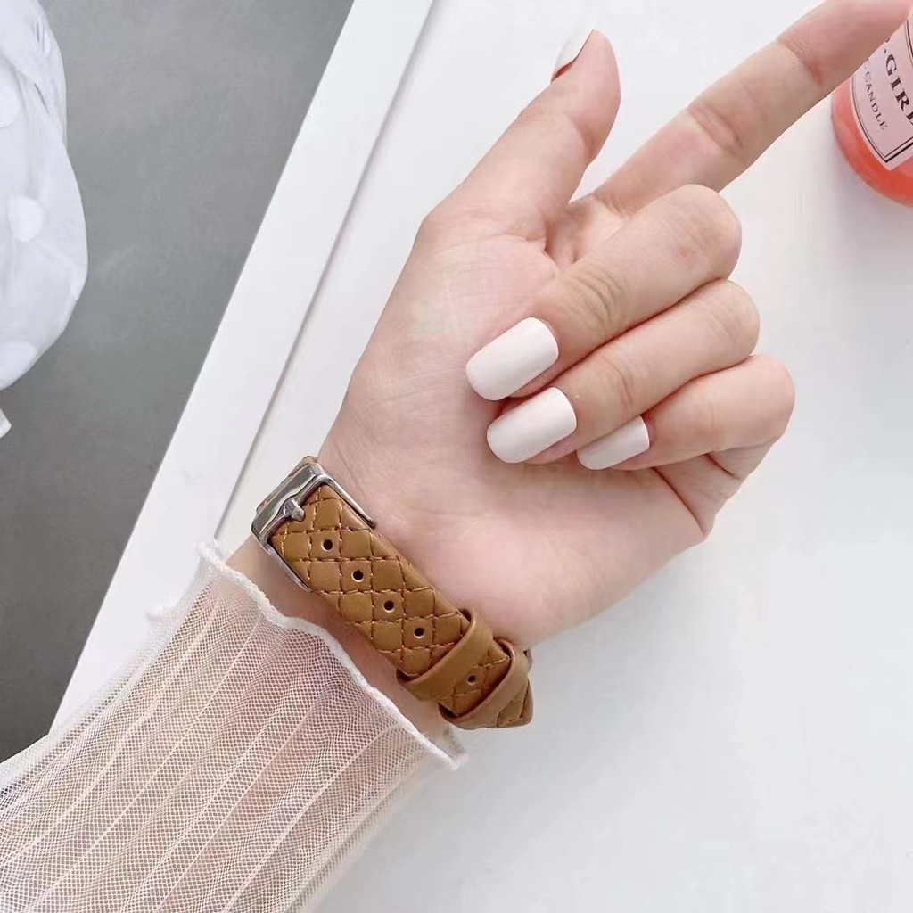 Dây Đeo Bằng Da Mỏng Đính Kim Cương Chất Lượng Cao Cho Đồng Hồ Apple Watch 38mm 42mm 5 4 3 2 Correa 40mm 7 6Se Band 40mm 44mm 41mm 45mm
