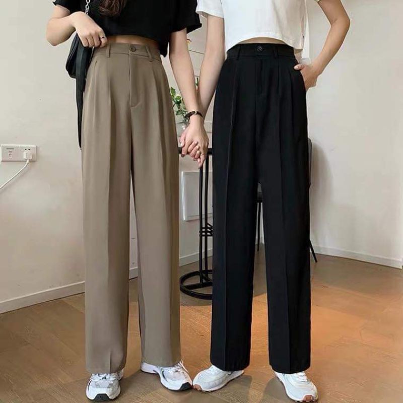 [AN MỘC] Quần Suông Uzzlang Cạp Khoá Xếp Ly hông from dài cho nữ