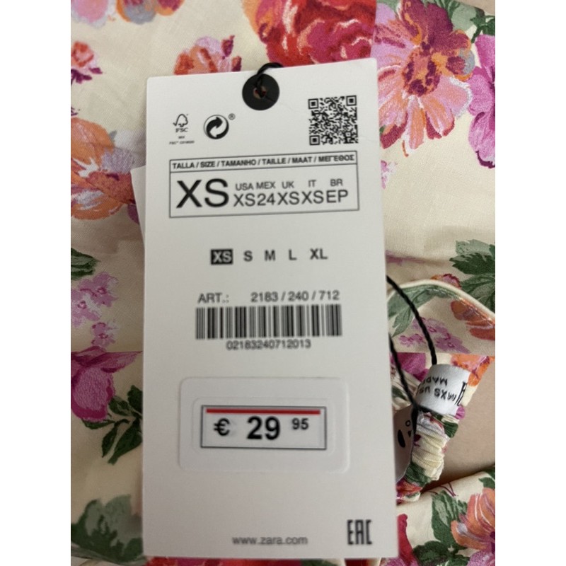 Đầm hoa tay phồng Zara săn sale sẵn size XS