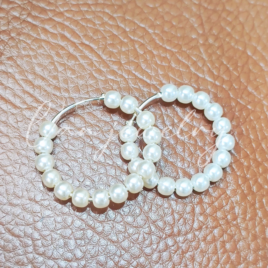 Khuyên tai bạc Van Jewelry V10734 Khuyên tròn to xỏ ngọc trắng