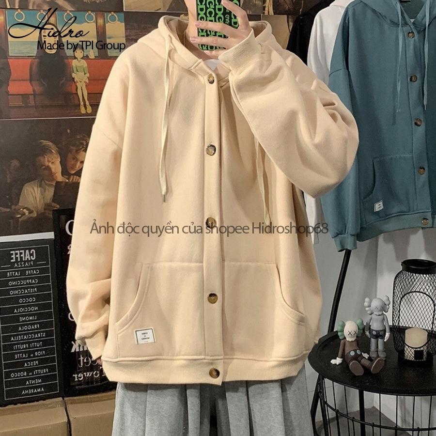 Áo Khoác Hoodie Unisex Nam Nữ Cài Cúc Chất Nỉ Bông Dày Dặn Form Rộng Oversize