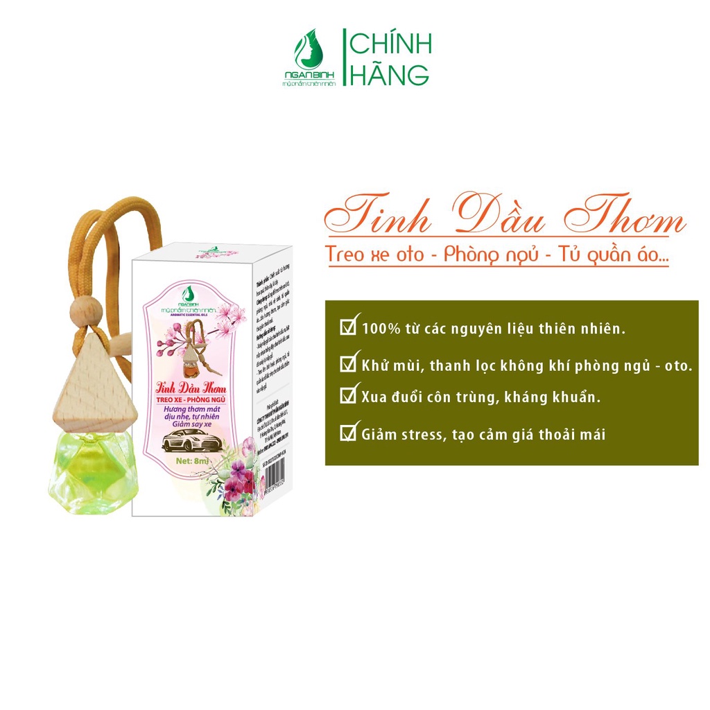 Tinh dầu thơm Ngân Bình 10ml treo xe, kẹp cửa gió điều hòa ô tô giúp tạo cảm giác dễ chịu và thư giãn khi lái xe