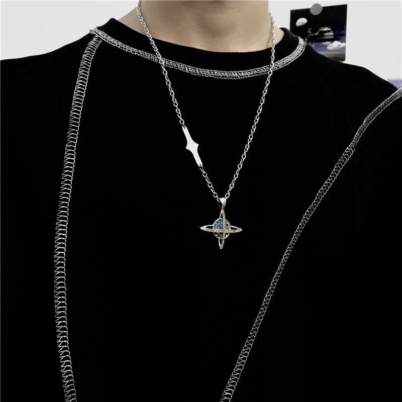 Dây Chuyền Mặt Hình Hành Tinh Đính Đá Cá Tính Phong Cách Harajuku