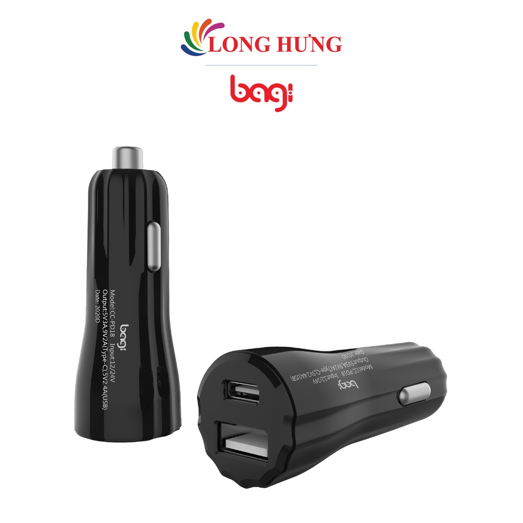 Cốc sạc xe hơi Bagi 1USB 1Type-C 18W CC-PD18 - Hàng chính hãng