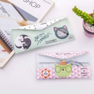 Bộ 4 Món, Thước kẻ, 2 Ê Ke, Đo Độ kèm túi đựng