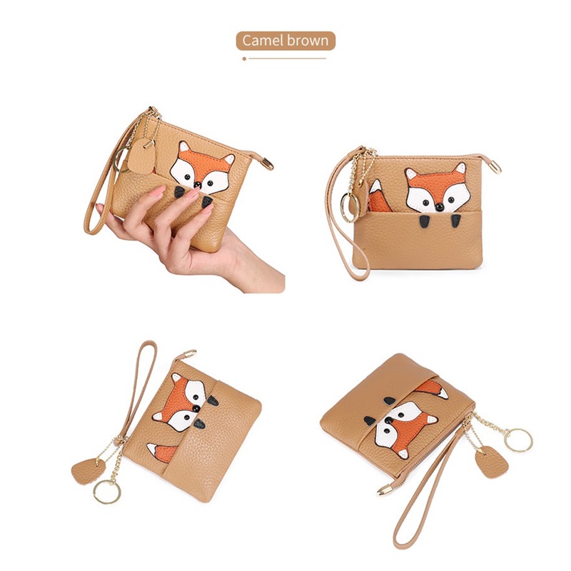 Ví Đựng Tiền Xu Mini Bằng Da Thật Siêu Mỏng Có Khóa Kéo Và Dây Đeo Cổ Tay