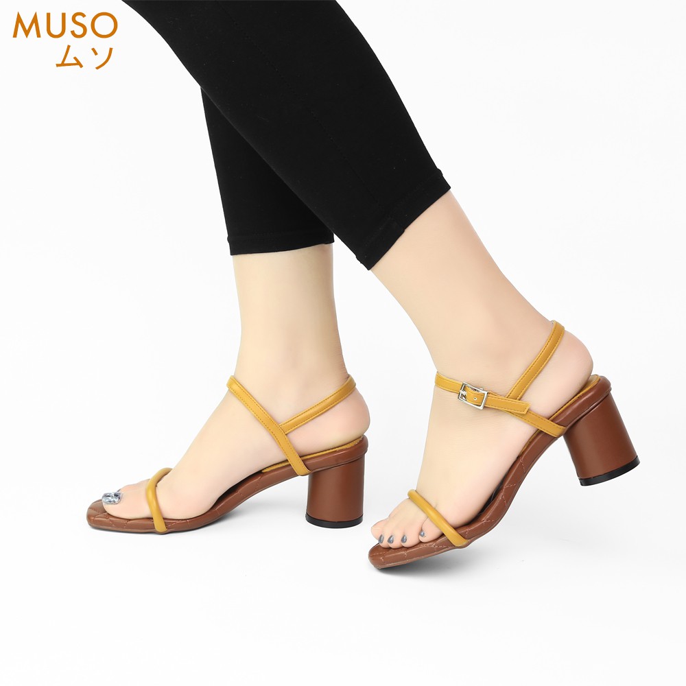 Sandal cao gót 7cm dây ngang Muso lót trám dày dặn êm chân dễ thương cho nữ