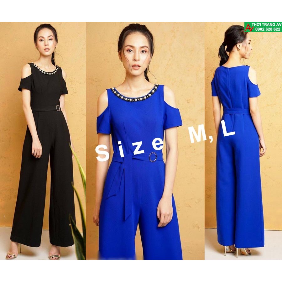 Jumpsuit - Đồ bay dài ống rộng khoét vai cổ đính hạt đầy sang trọng - AV5780