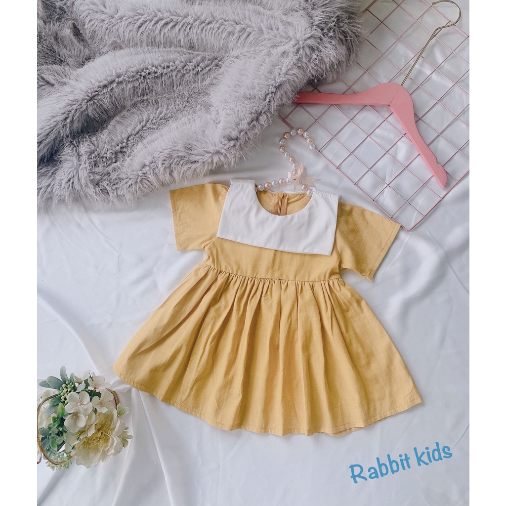 Váy Thuỷ Thủ Cho Bé Gái FREESHIP Rabbit Kids - Đầm Hè Trẻ Em Thiết Kế Cao Cấp Chất Linen Tưng Màu Vàng Cốm