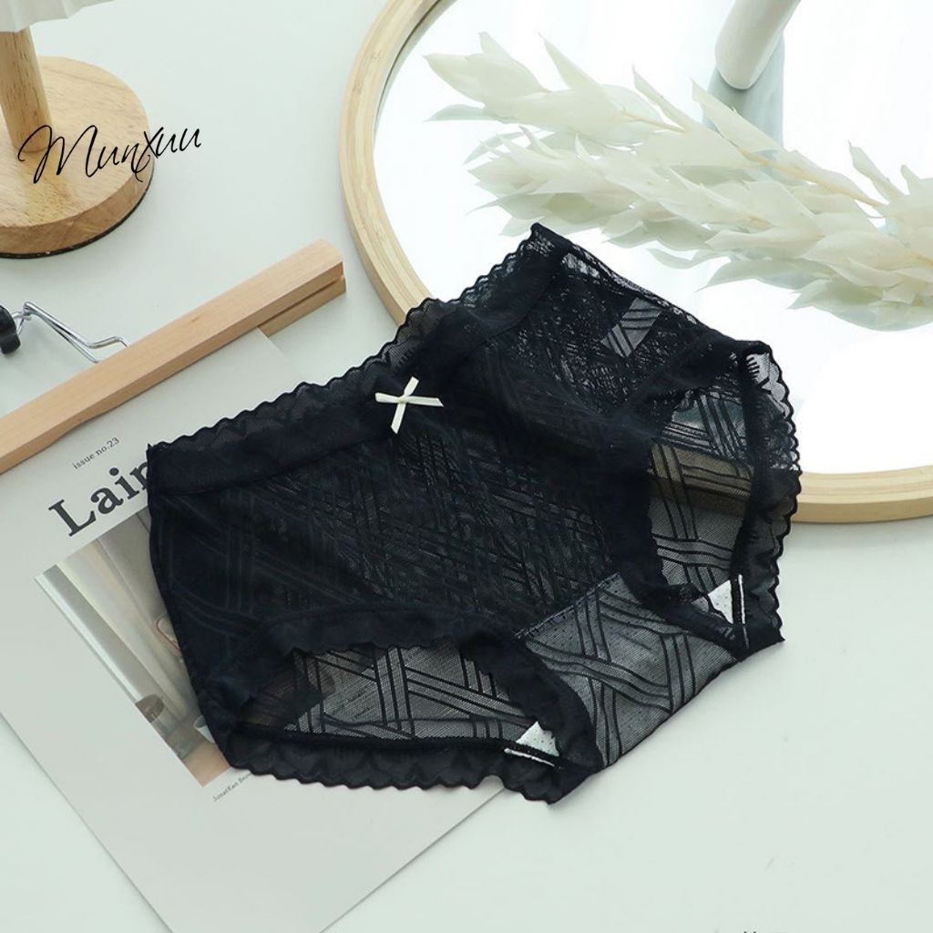 Quần lót ren xuyên thấu gợi cảm MUNXUU họa tiết đan kẻ trẻ trung chất liệu mềm mại co dãn 4 chiều - QC81