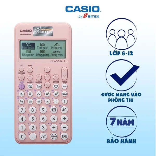 Máy Tính CASIO fx 880 BTG  - Màu Hồng - Nhập khẩu Thái Lan - Bảo hành 7 năm