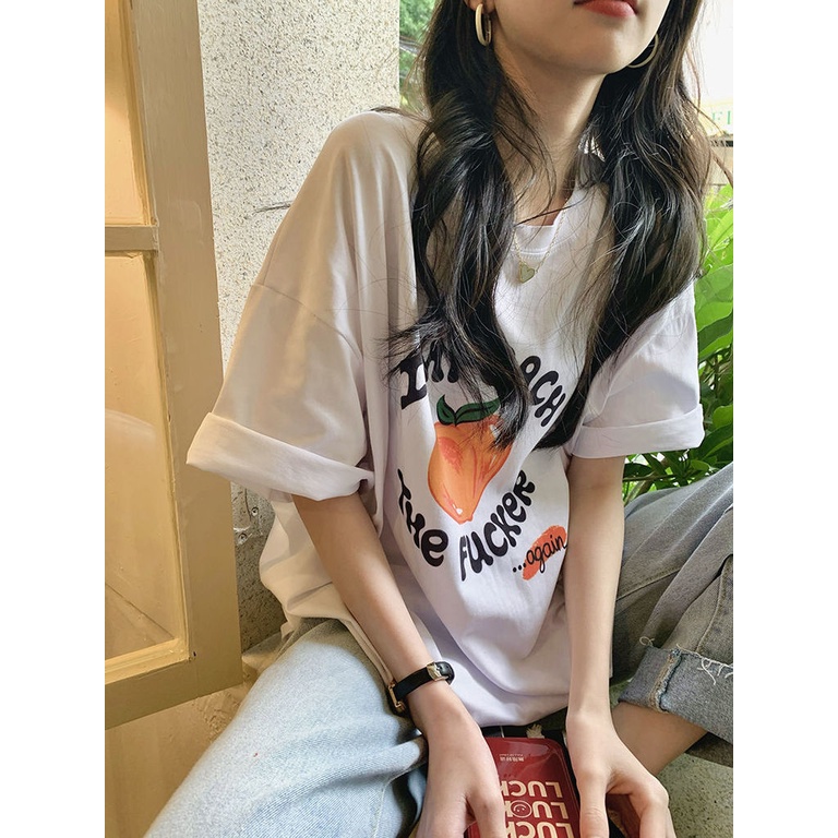 Áo Thun Nữ Ngắn Tay In Chữ Đơn Giản Thời Trang Mùa Hè Hàn Quốc Mới