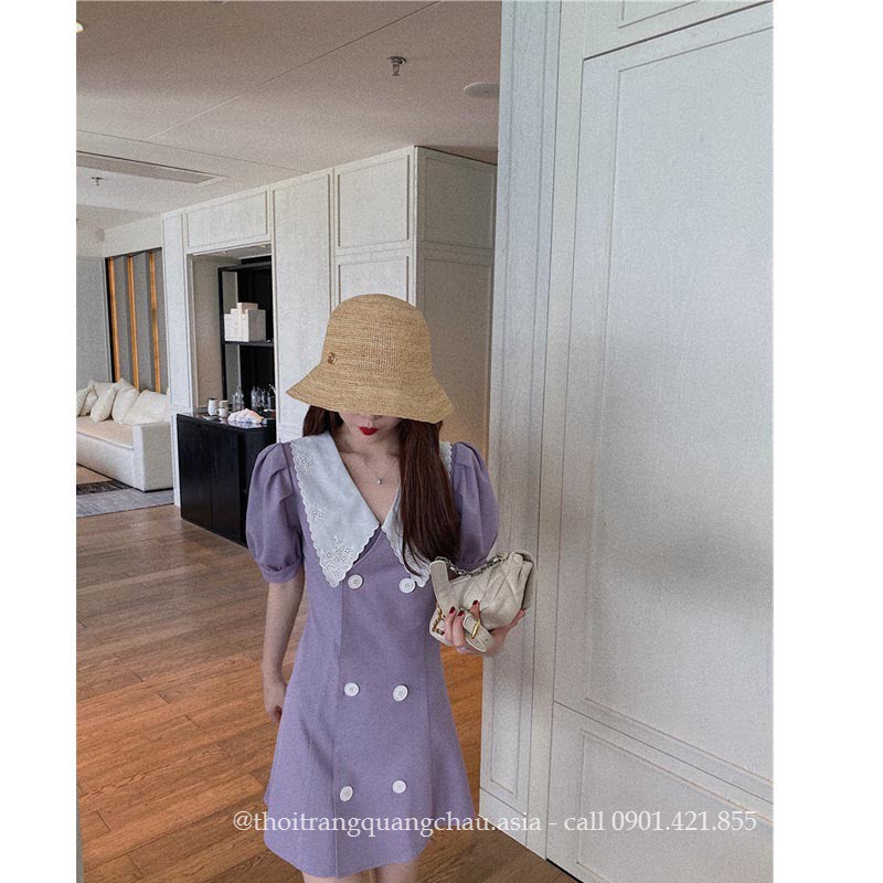 Đầm Tím Pastel Chữ A -Tay Phồng Mã QC85