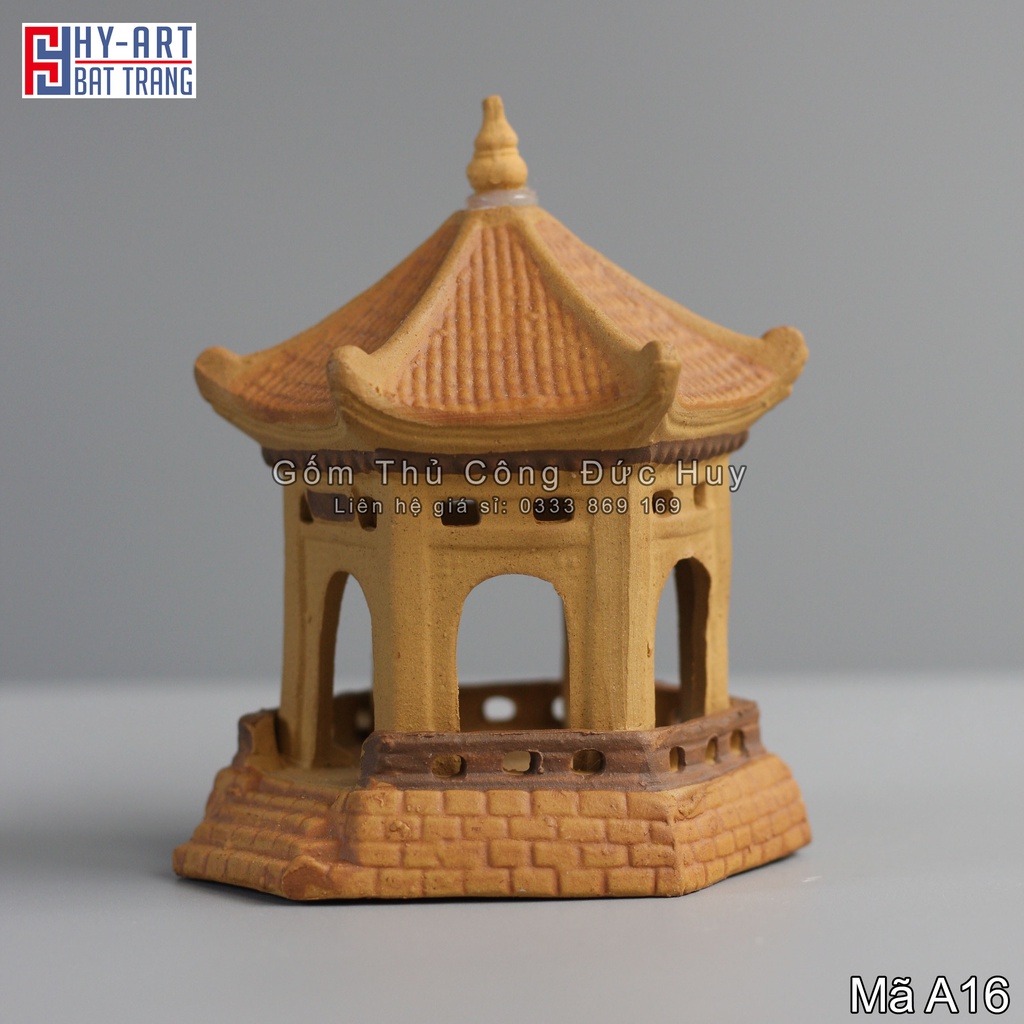 Mô hình gốm Lầu lục lăng phụ kiện trang trí tiểu cảnh hòn non bộ bể cá chậu cây bonsai