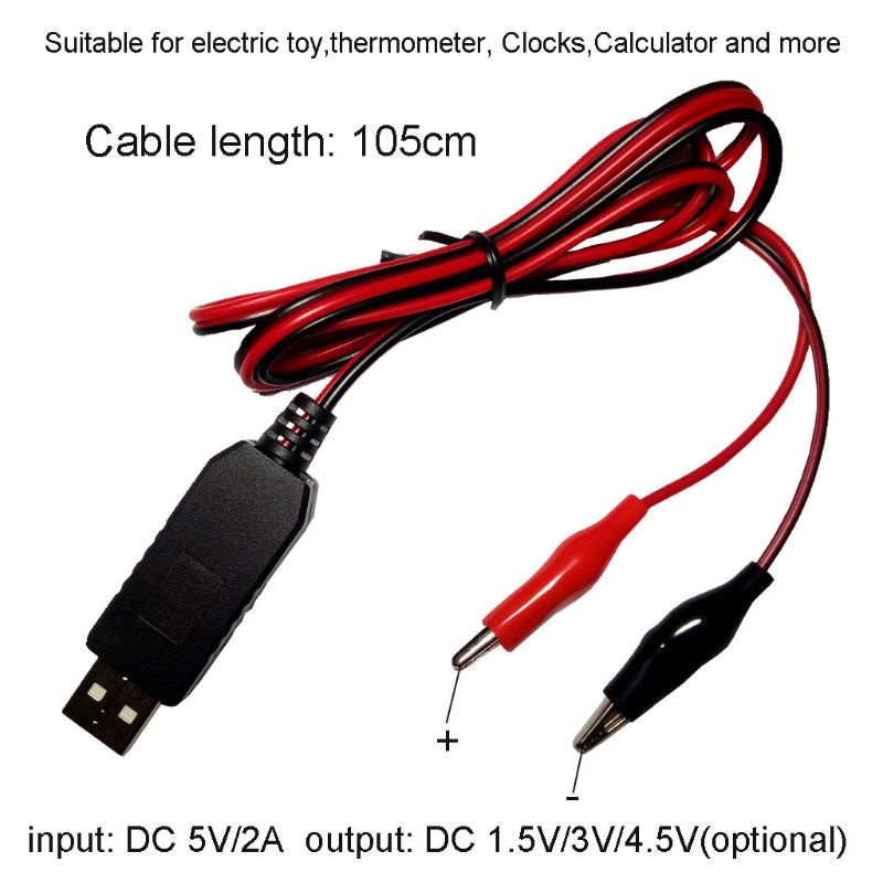 KOK AA AAA Battery Eliminator USB 5V to 1.5V/3V/4.5V Step-down Cable for Clocks Toys