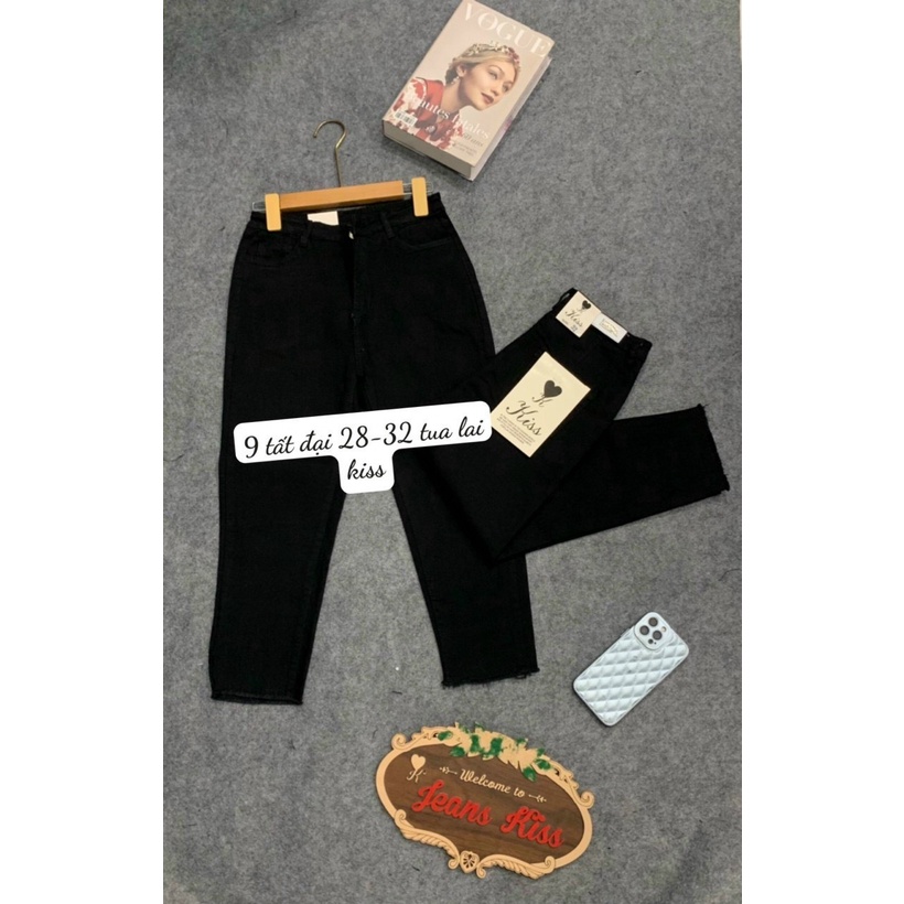 Quần jean nữ 9 tấc hàng co giãn màu đen lai tua