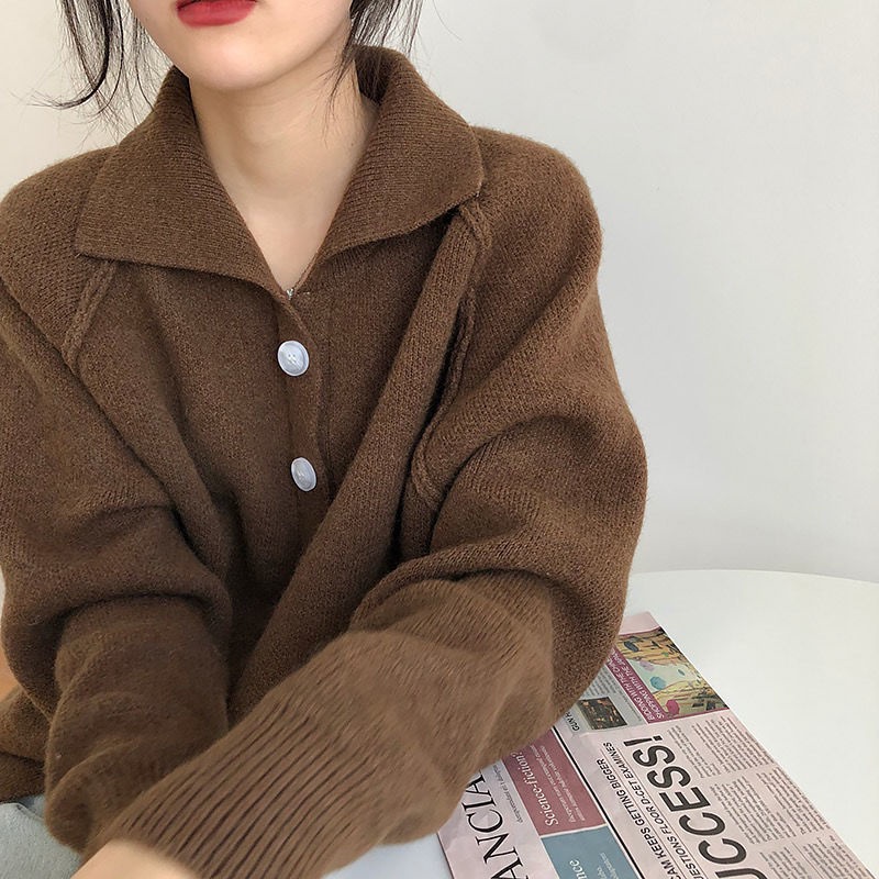 Áo khoác cardigan dáng rộng màu sắc đơn giản phong cách retro
