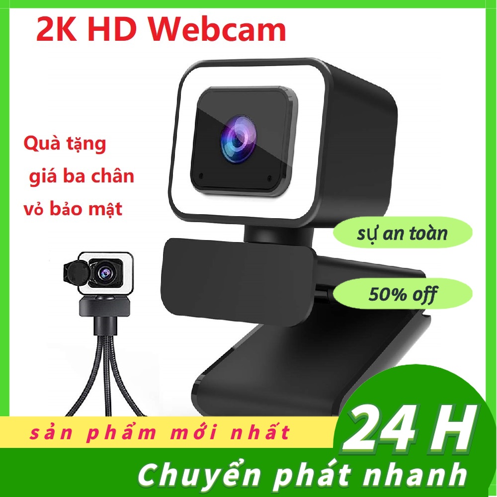 Webcam HD 2K Với đèn Chuông Và Micrô USB PC Camera Cho MAC / Máy Tính để Bàn / Máy Tính Xách Tay / YouTube / Phát Trực Tiếp