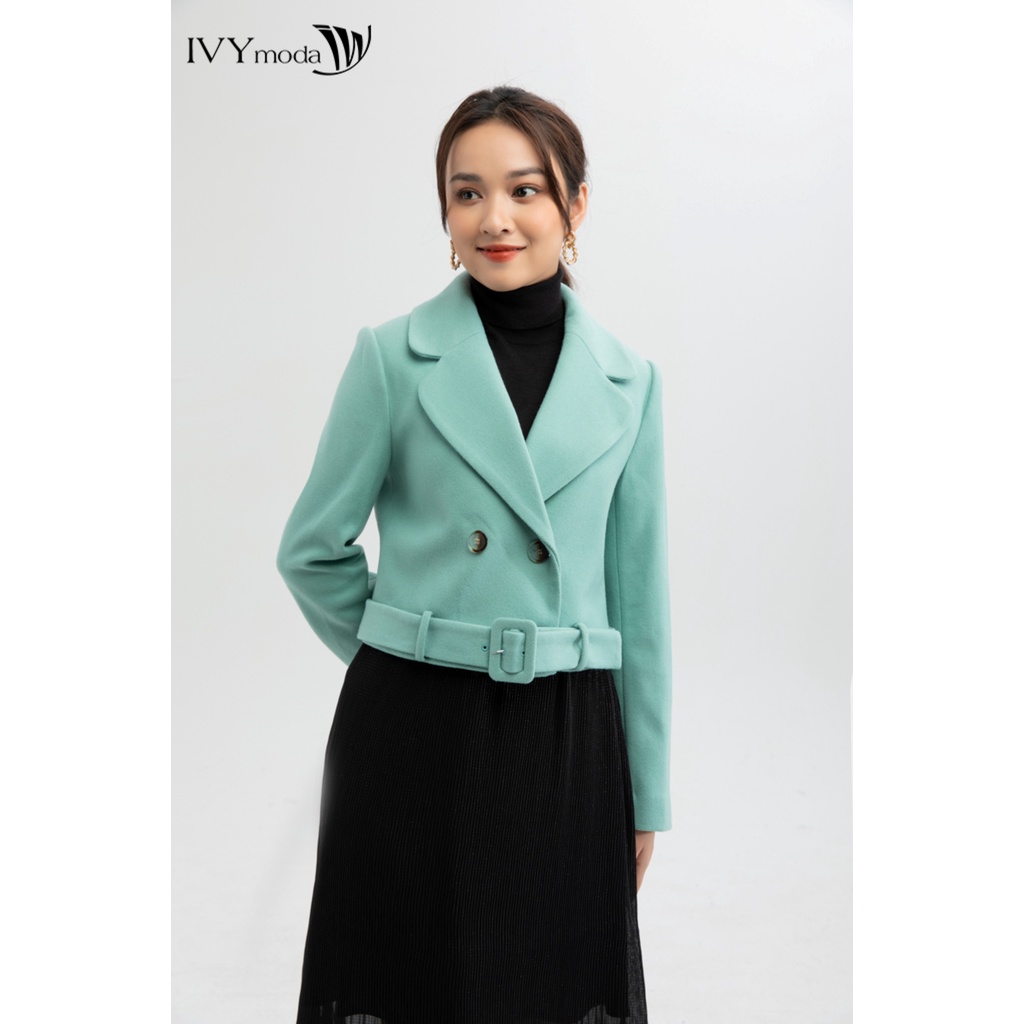 Áo khoác dạ nữ dáng ngắn kèm đai IVY moda MS 70C5975
