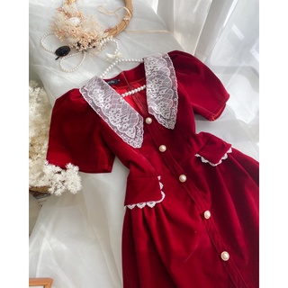 Đầm nhung cổ ren siu sang🍓🍓🍓