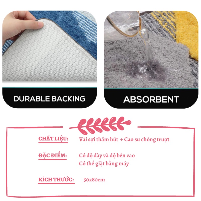 Thảm Chùi Chân❤️CHỐNG TRƯỢT❤️ Cửa Ra Vào Họa Tiết SÓNG XANH VÀNG