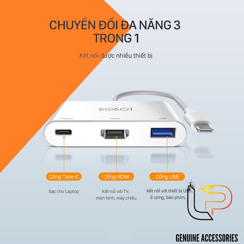 Hub chuyển USB Type-C ra HDMI kèm nguồn HT430 - Cáp chuyển USB Type-C ra USB + HDMI + USB-C HT430