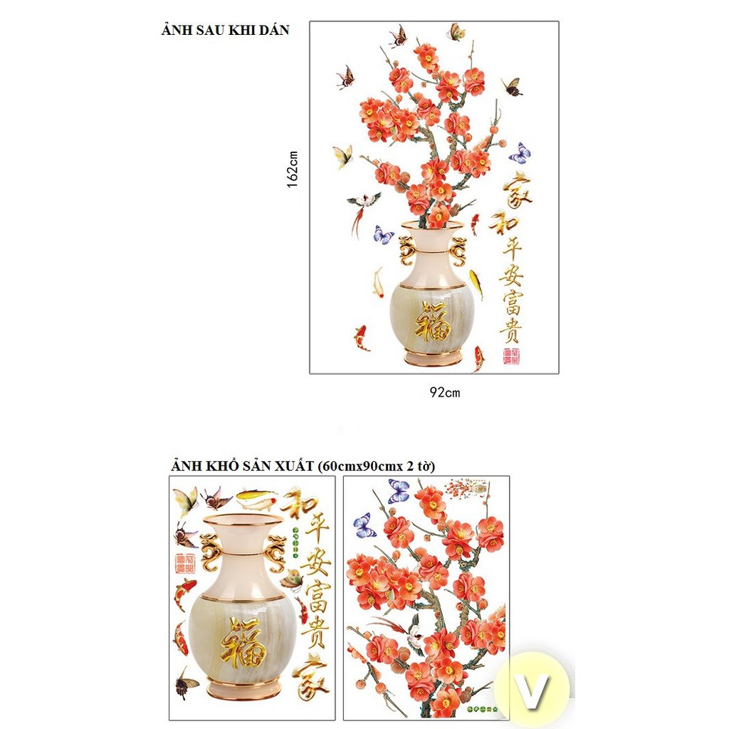 Decal dán tường Bình hoa đào đỏ