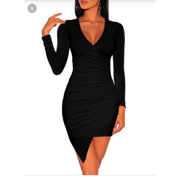 Đầm ngắn body tay dài đắp chéo VNXK xuất khẩu dư xịn cổ V sexy LoveJ