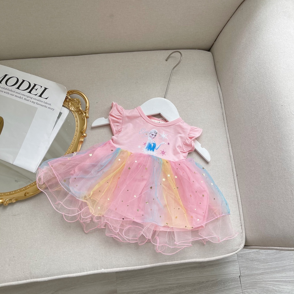 Váy cho bé gái, đầm công chúa elsa ngắn tay cotton phối ren siêu đẹp cho bé đi học, đi chơi BAPNGO Kids size 10 đến 22kg