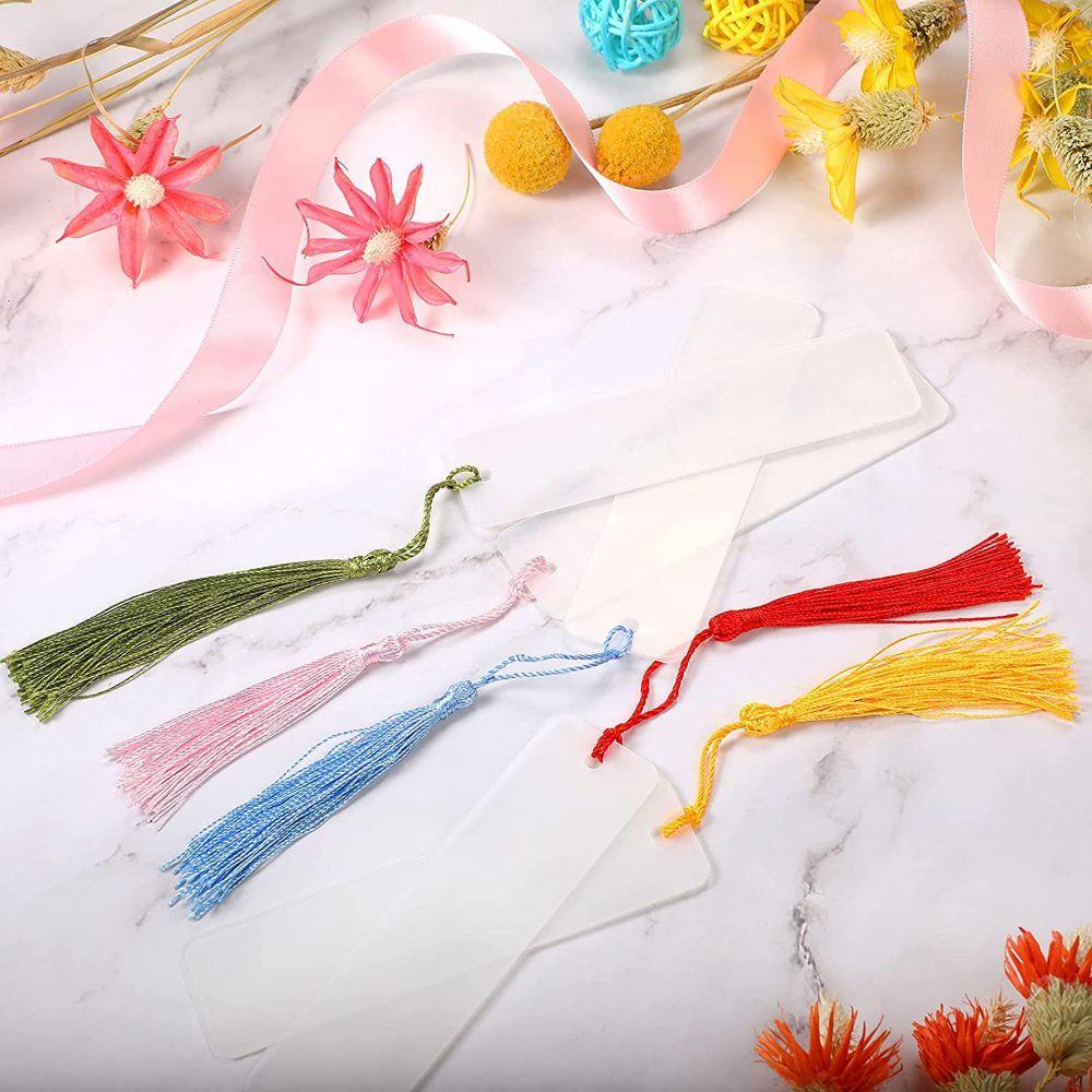 Set 15 Thẻ Đánh Dấu Trang Sách DIY Trong Suốt Có Tua Rua