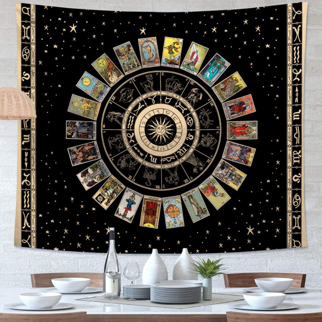 Tấm Thảm Treo Tường Trang Trí In Hình Bài Tarot Hoàng Đạo Sáng Tạo Cổ Điển