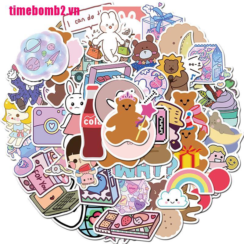 50 Miếng dán trang trí hình gấu và các họa tiết hoạt hình kiểu Hàn Quốc dễ thương