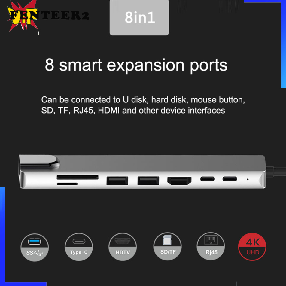 (Fenteer2 3c) 8 Trong 1 Usb Type-C Hub Hdmi Adapter Sang Hdmi Tf