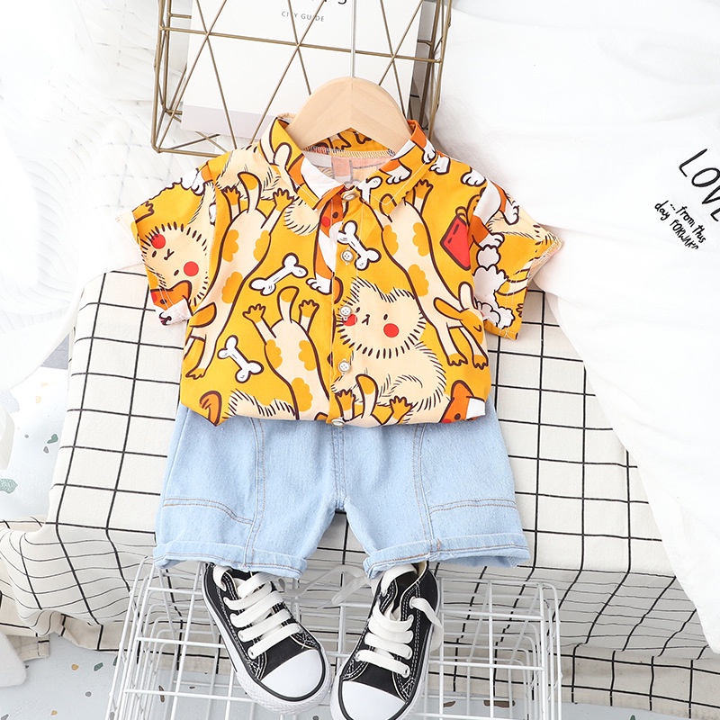 Set đồ bé trai, quần áo bé trai họa tiết mùa hè SBT395
