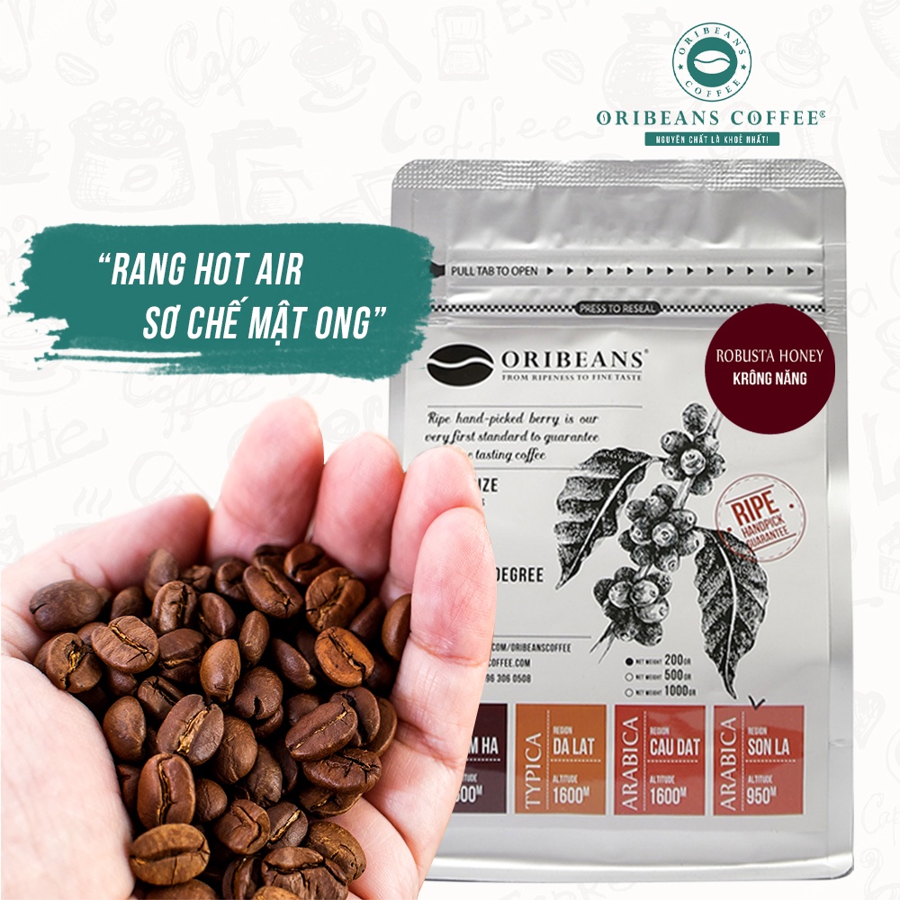 Cà phê Robusta Honey Krông Năng nguyên chất rang xay chuẩn 100% hương caramel nồng vị đắng ngọt từ ORIBEANS Coffee