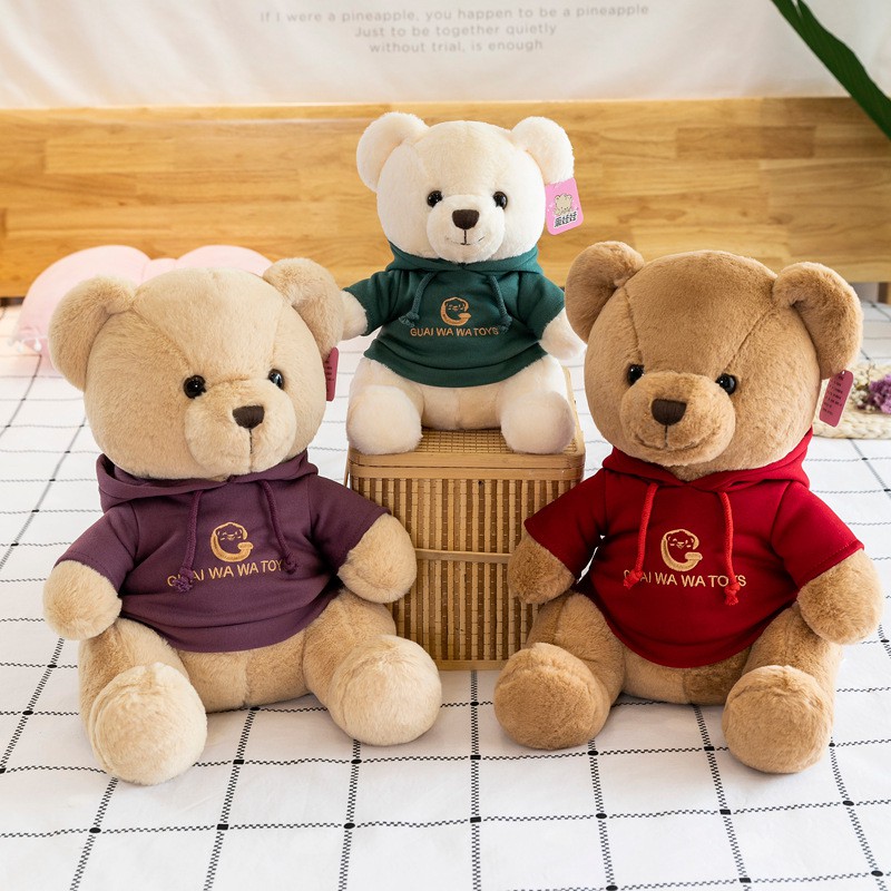Hoạt Hình Gấu Nhồi Bông Có Mũ Trùm Đầu Chất Liệu Cotton Pp Mềm Mại Dễ Thương Cho Bé